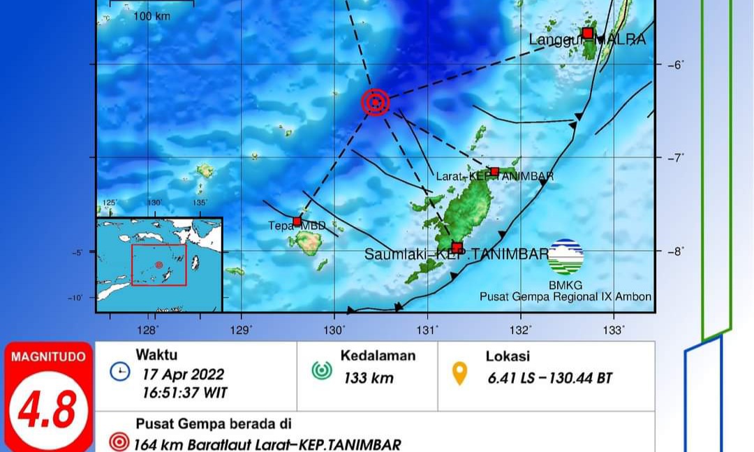 Breaking News , Gempa 4.8 SR Guncang Larat dan Tepa Maluku
