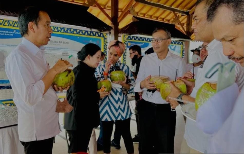 Jokowi dan Puan Maharani nikmati kelapa muda di Bendungan Sepaku IKN