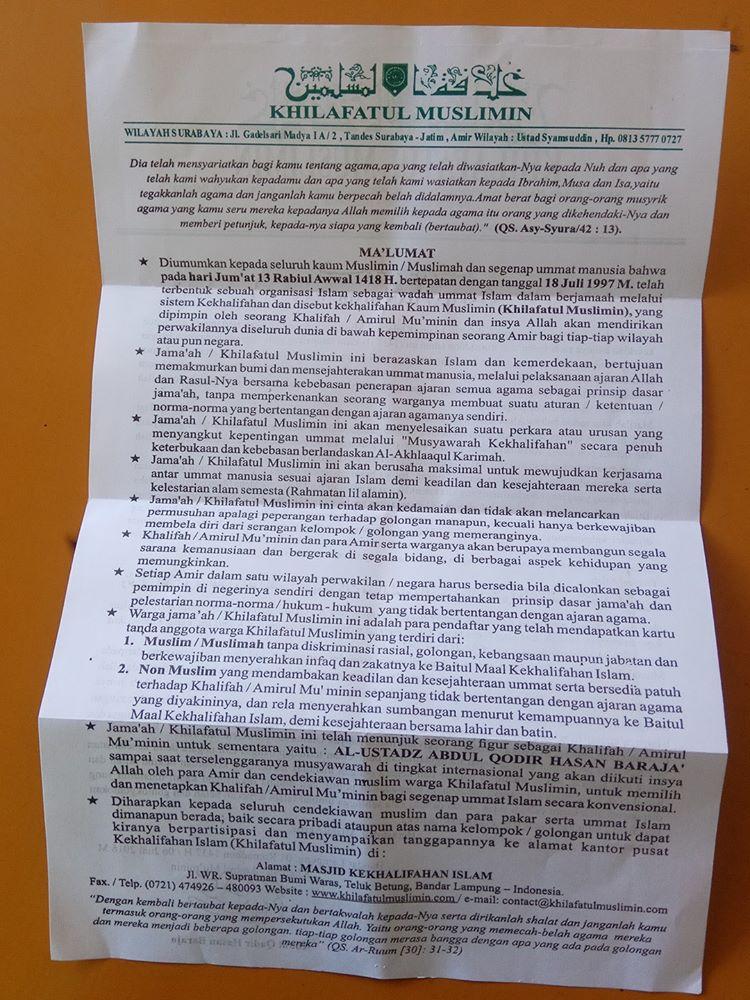 Densus ingatkan masyarakat waspadai Kelompok Khilafatul Muslimin