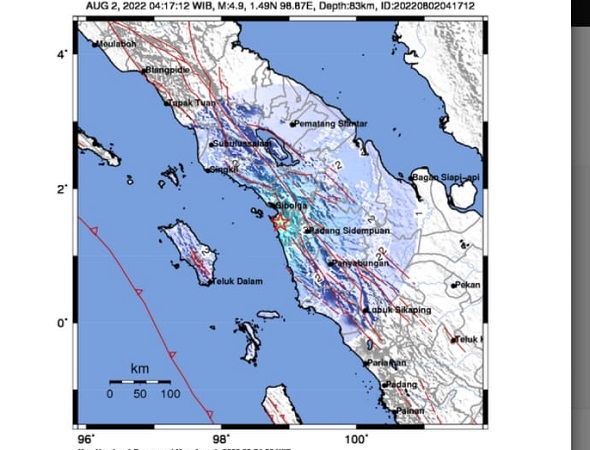 BMKG : Gempa Magnitudo 4,9 Guncang Tapanuli Tengah Sumut