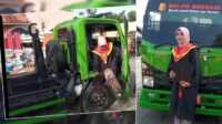 Viral, Seorang wisudawati UMMY Solok kendarai truk sampah DLH hadiri wisuda