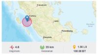 Gempa Magintudo 4,6 Getarkan Wilayah Padang, Sumbar
