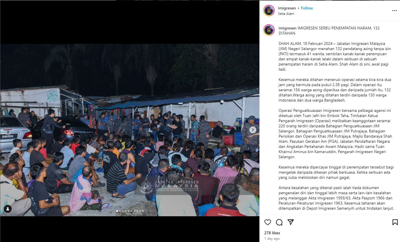Ratusan WNI Ditangkap Imigrasi di Pemukiman Ilegal Malaysia