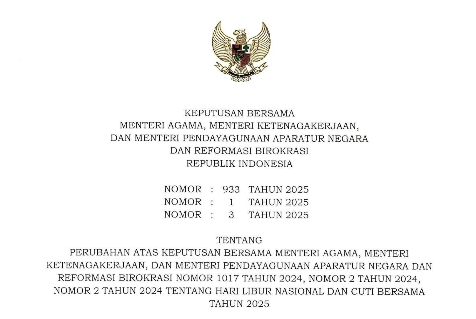 Pemerintah Resmikan 18 Agustus sebagai Cuti Bersama 2025