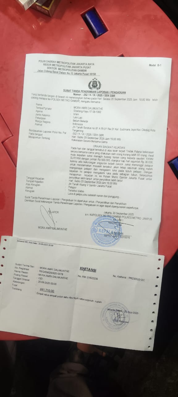 Korban Pengeroyokan di Tanah Abang V Laporkan Kejadian ke Polsek Gambir