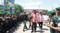 unjungan kerja Menhan Sjafrie Sjamsoeddin ke markas sementara Yonif Teritorial Pembangunan 835/Samota Yudha Bhakti (SYB) di Sumbawa, NTB