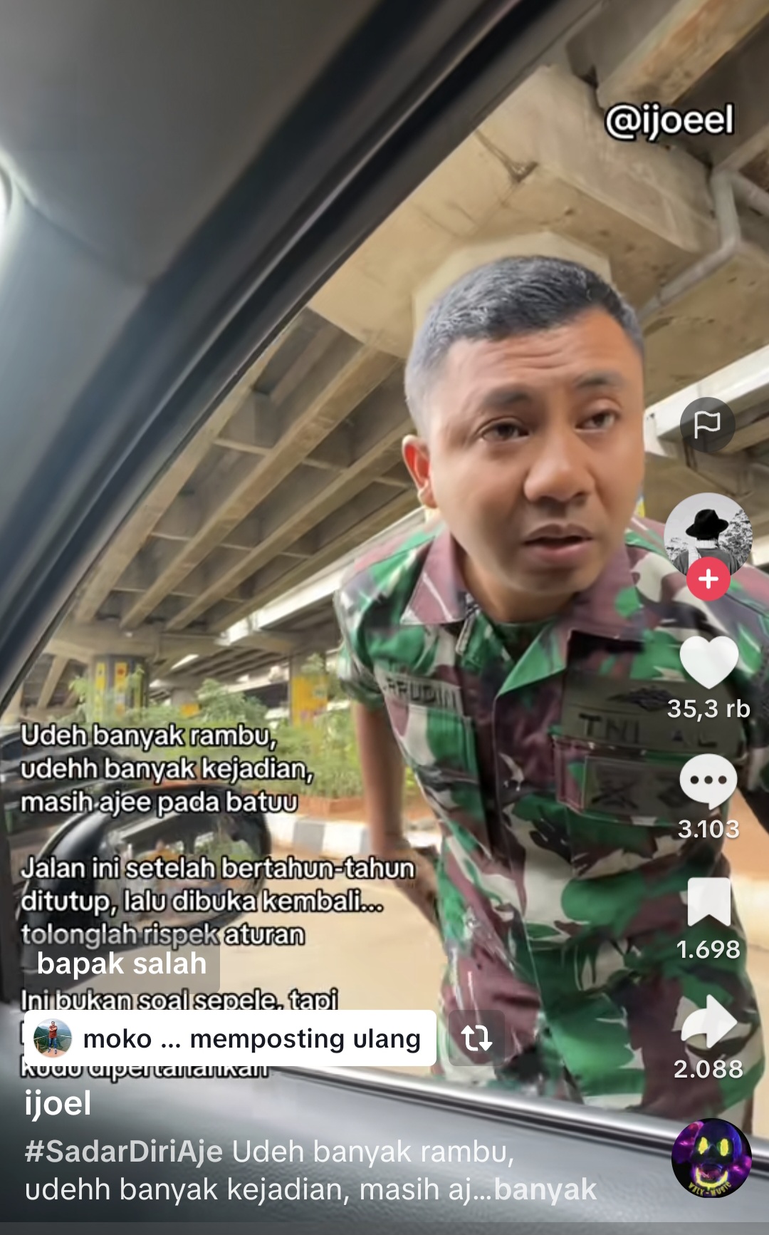 Viral, Oknum TNI Bela Mobil Lawan Arah, Minta Panglima tindak