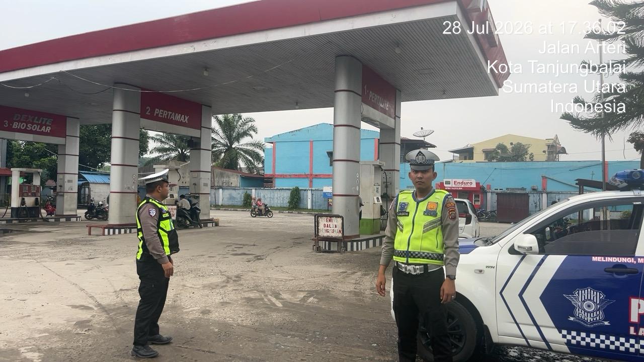 Antisipasi Kelangkaan BBM, Sat Lantas Polres Tanjungbalai Intensifkan Patroli di SPBU